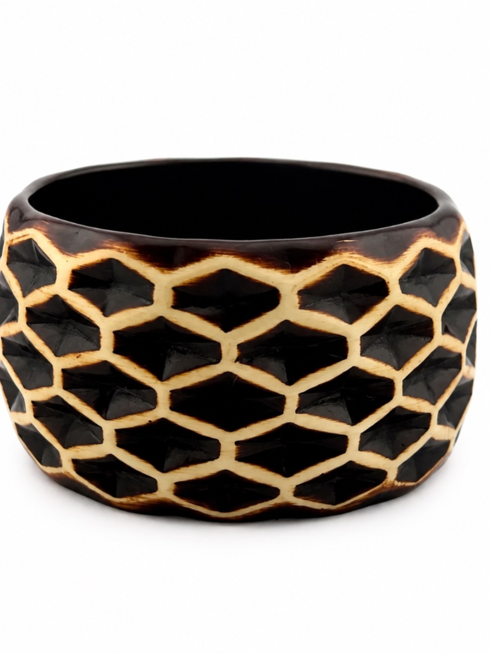 Brown Geometric Bangle Bracelet Tribal Statement Jewelry Wide Chunky Boho Bangle